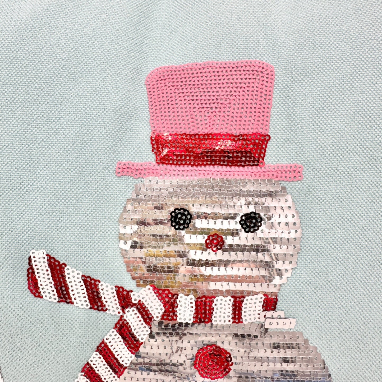 Snowman Sequin Holiday Accent Pillow With Red Striped Back By Members Mark 22x14