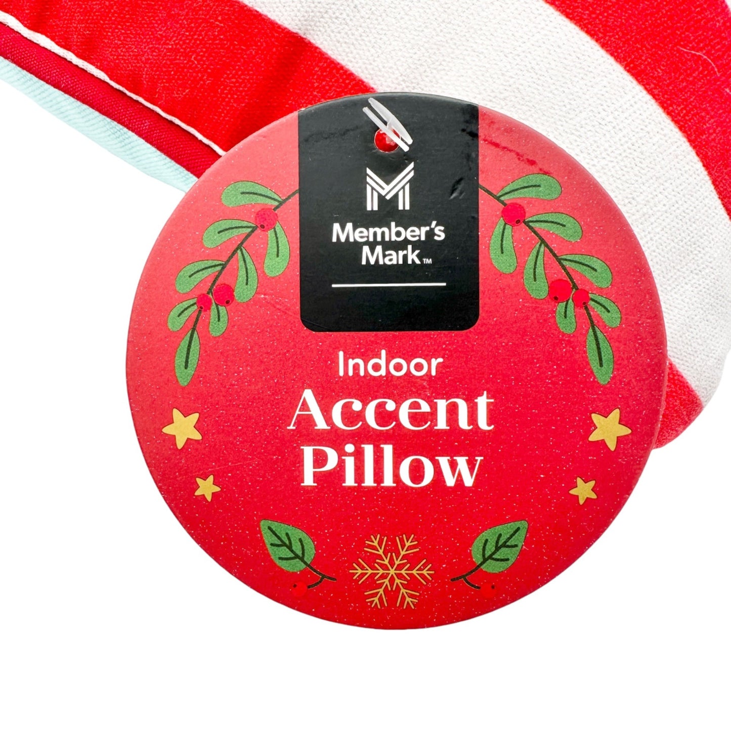 Snowman Sequin Holiday Accent Pillow With Red Striped Back By Members Mark 22x14