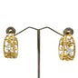 Vintage Gold-Tone Filigree Hoop Earrings With White Floral Accents 1 inch Dia