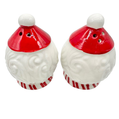 Joy Santa Face Ceramic Salt and Pepper Shaker Set Peppermint Christmas NIB