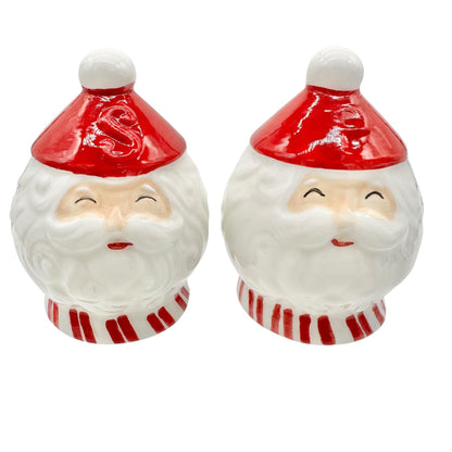 Joy Santa Face Ceramic Salt and Pepper Shaker Set Peppermint Christmas NIB