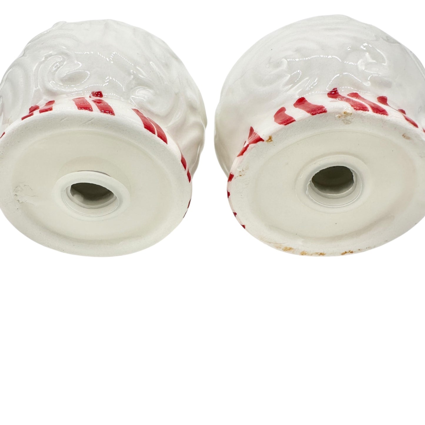 Joy Santa Face Ceramic Salt and Pepper Shaker Set Peppermint Christmas NIB