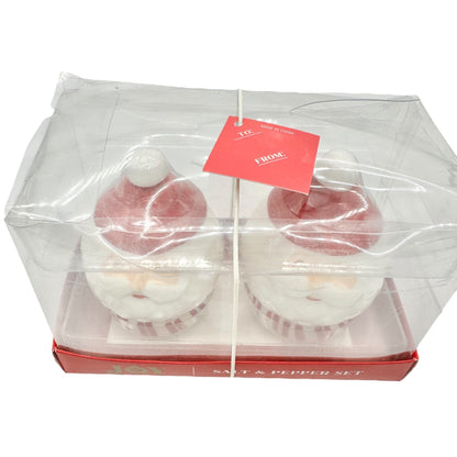 Joy Santa Face Ceramic Salt and Pepper Shaker Set Peppermint Christmas NIB