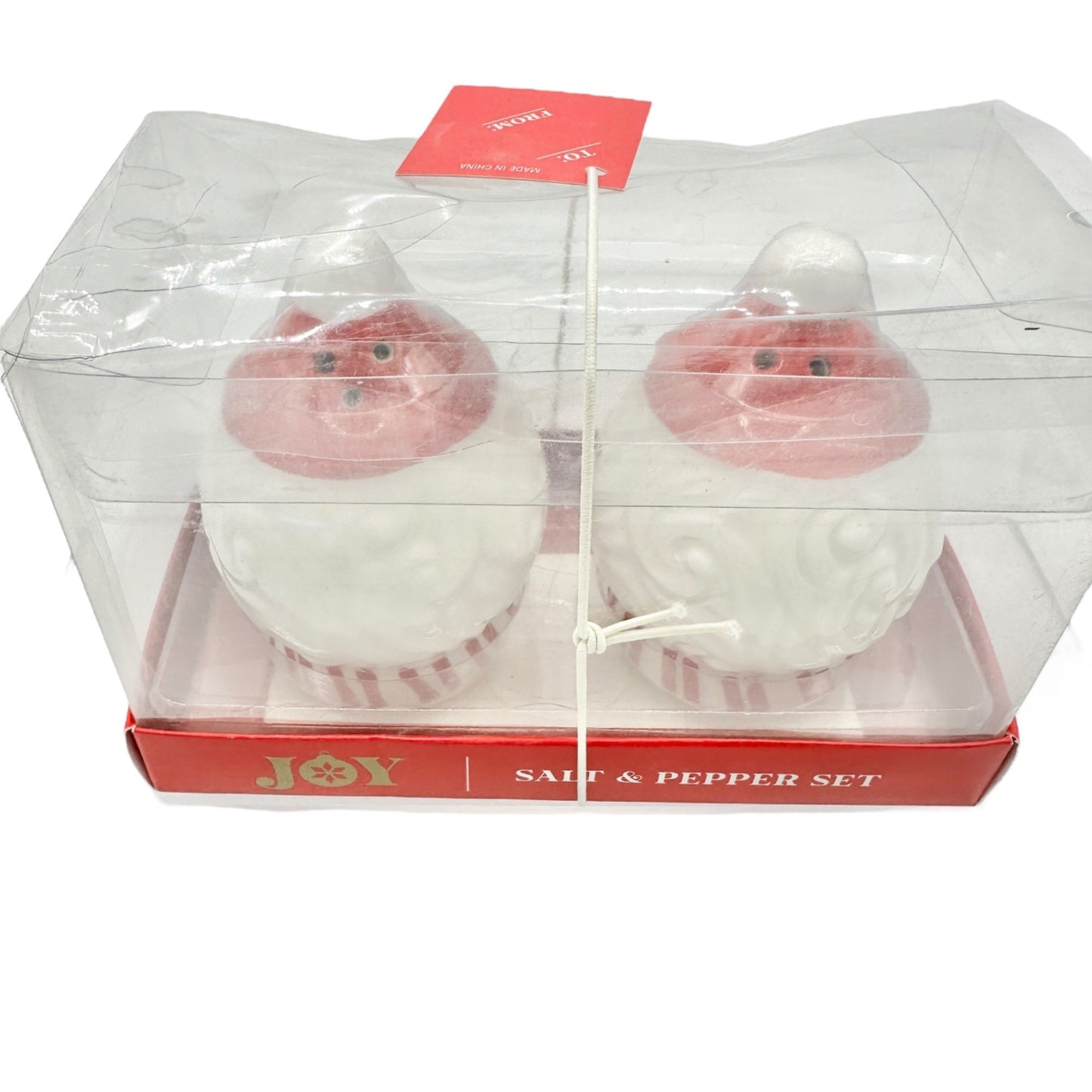 Joy Santa Face Ceramic Salt and Pepper Shaker Set Peppermint Christmas NIB