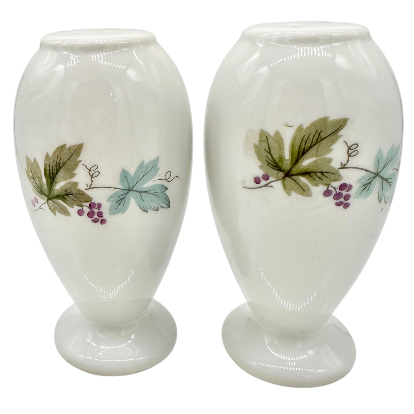 Vintage Ceramic Salt and Pepper Shakers White with Grape Vine Design Japan