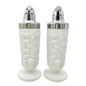 Vintage Milk Glass Salt and Pepper Shakers Grape Vine Design Chrome Lids Elegant