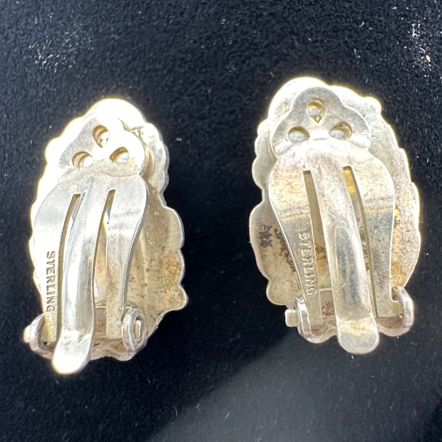 Vtg Sterling Silver Floral Clip On Earrings Intricate Rose and Flower Design