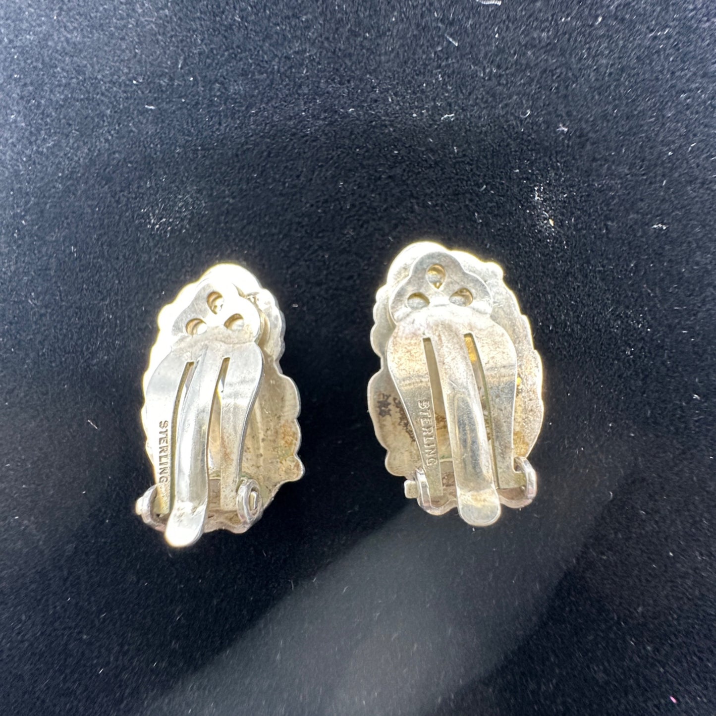 Vtg Sterling Silver Floral Clip On Earrings Intricate Rose and Flower Design