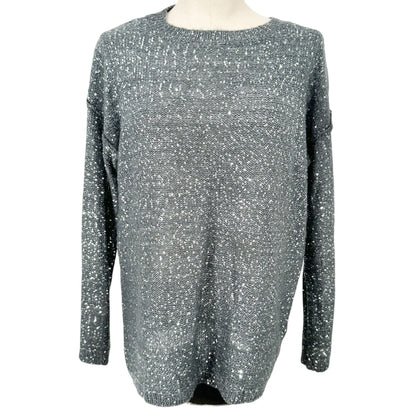 Laura Ashley Sweater Womens Medium Blue Silver Sequins Long Sleeve Crew Neck