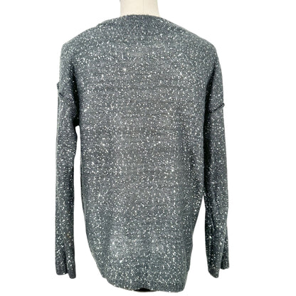 Laura Ashley Sweater Womens Medium Blue Silver Sequins Long Sleeve Crew Neck