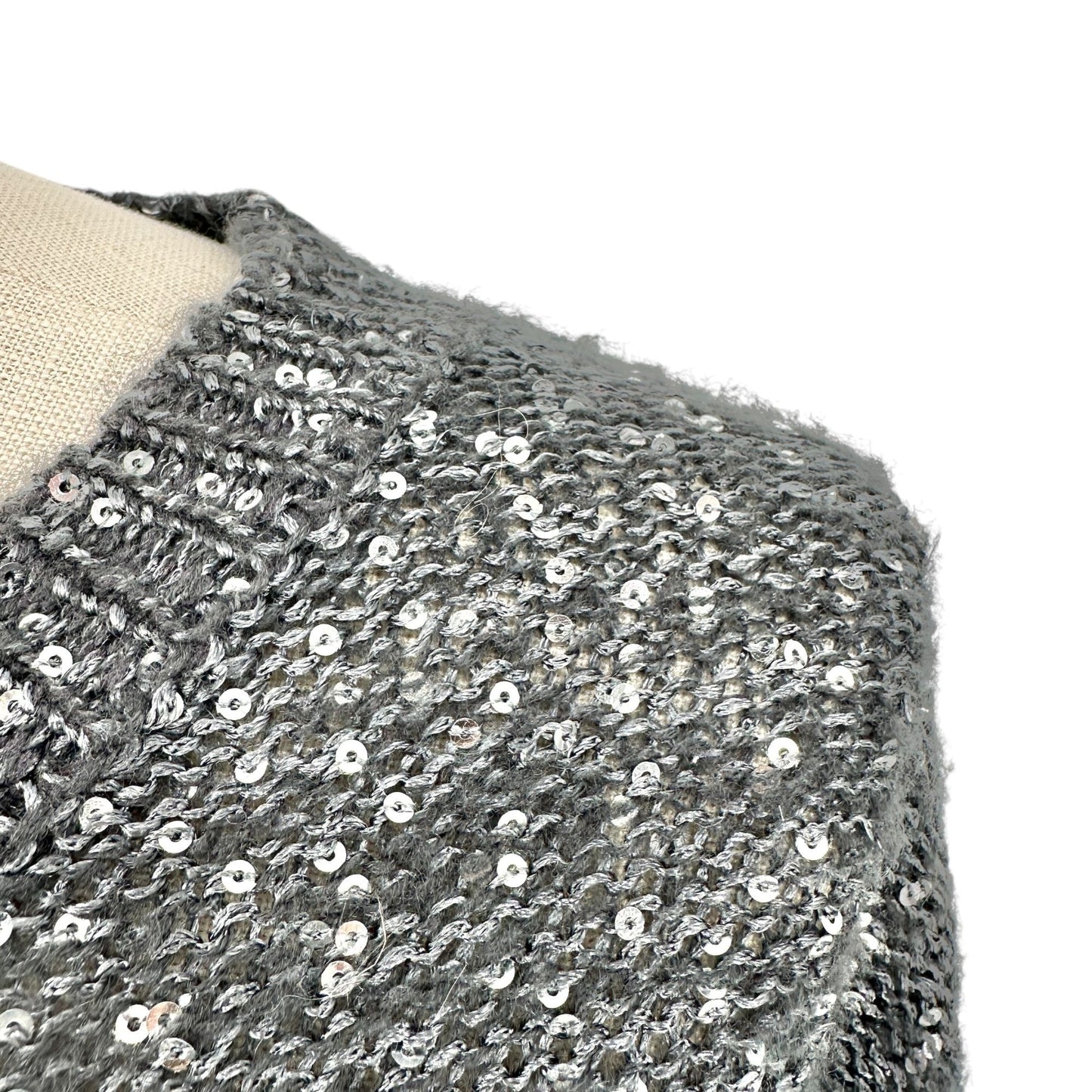 Laura Ashley Sweater Womens Medium Blue Silver Sequins Long Sleeve Crew Neck