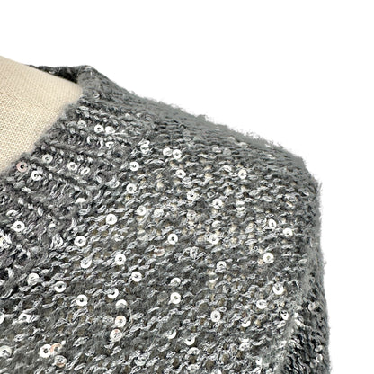 Laura Ashley Sweater Womens Medium Blue Silver Sequins Long Sleeve Crew Neck