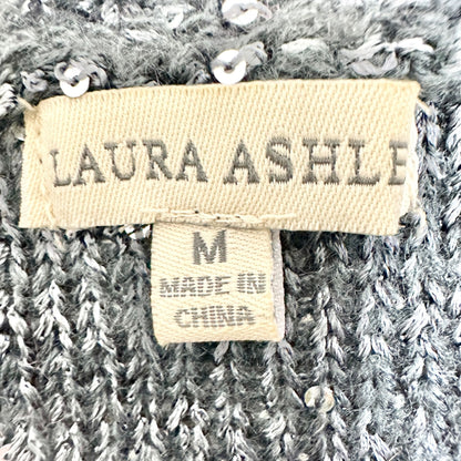Laura Ashley Sweater Womens Medium Blue Silver Sequins Long Sleeve Crew Neck