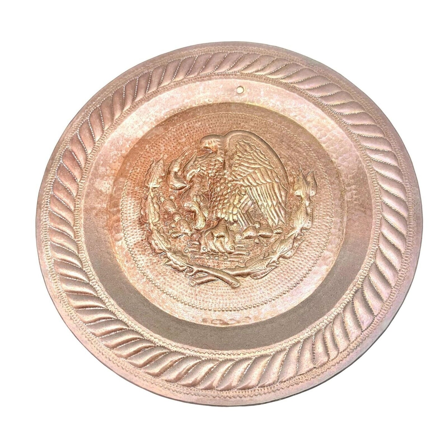 Vintage Copper Wall Plate With Raised Eagle and Serpent Design Hanging Ready 12"
