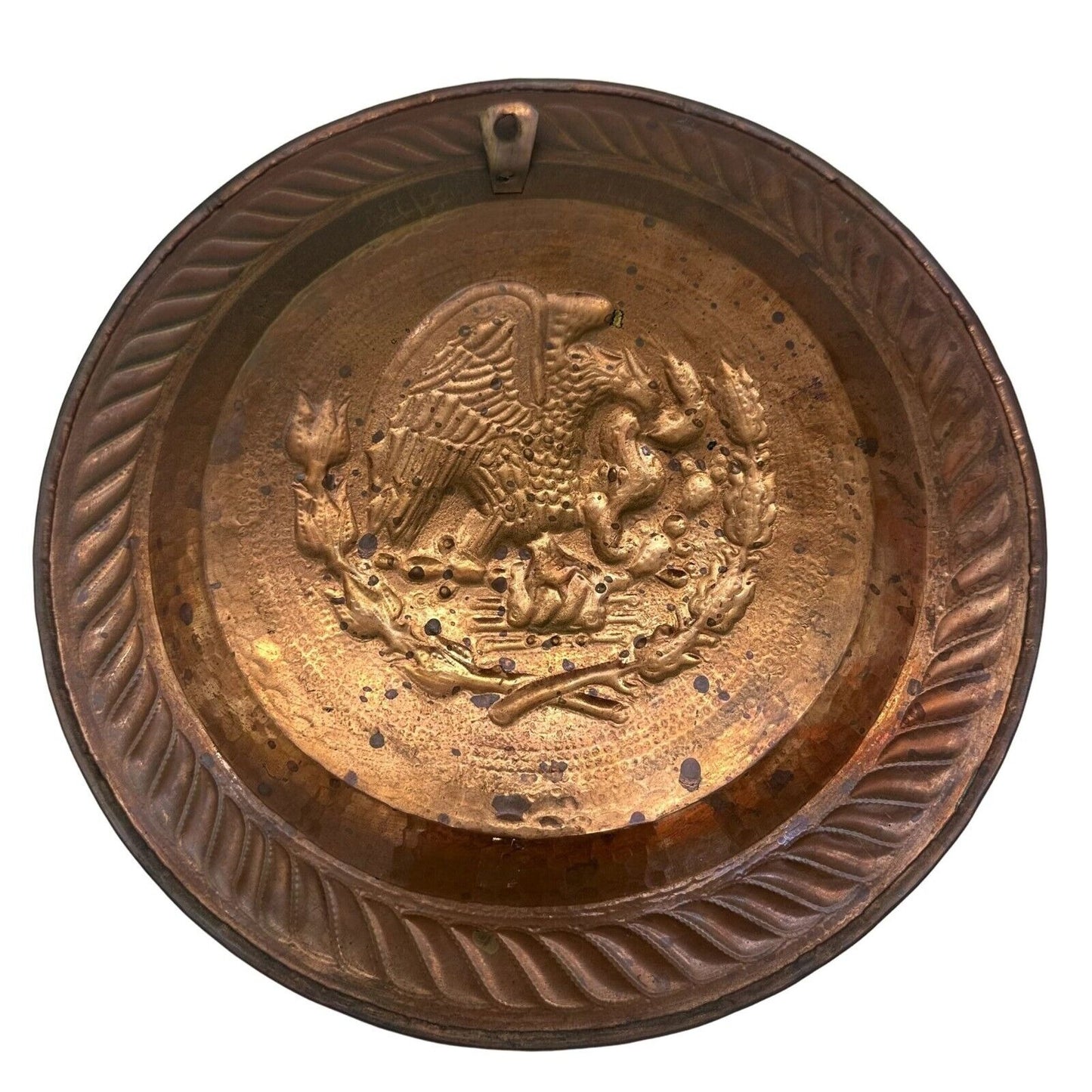 Vintage Copper Wall Plate With Raised Eagle and Serpent Design Hanging Ready 12"