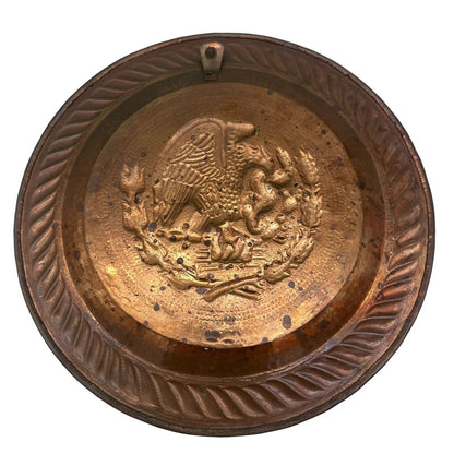 Vintage Copper Wall Plate With Raised Eagle and Serpent Design Hanging Ready 12"