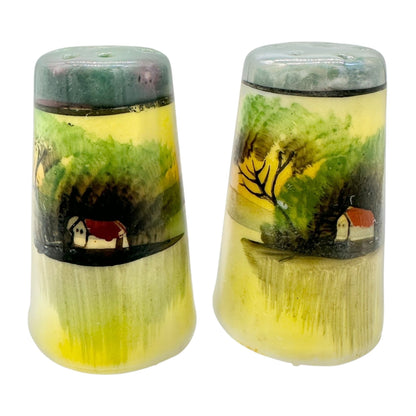 Japanese Condiment 6 pc Set Hand-Painted Tray Jar Spoon Salt Pepper Shakers