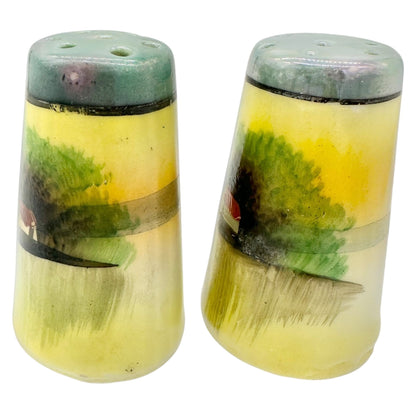 Japanese Condiment 6 pc Set Hand-Painted Tray Jar Spoon Salt Pepper Shakers