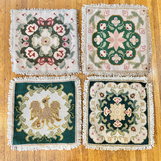 Handmade Portuguese Needlepoint Pillow Covers Set of 4 Wool Burlap Fringe 17x17