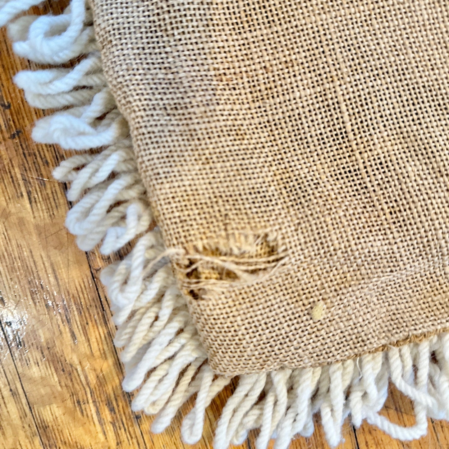 Handmade Portuguese Needlepoint Pillow Covers Set of 4 Wool Burlap Fringe 17x17