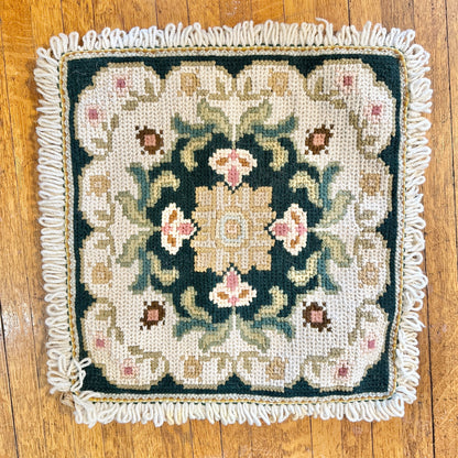 Handmade Portuguese Needlepoint Pillow Covers Set of 4 Wool Burlap Fringe 17x17