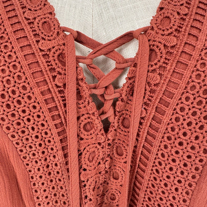 Torrid 3 LaceUp Babydoll Top Womens 22-24 Auburn Crinkle Gauze Flowy Lightweight