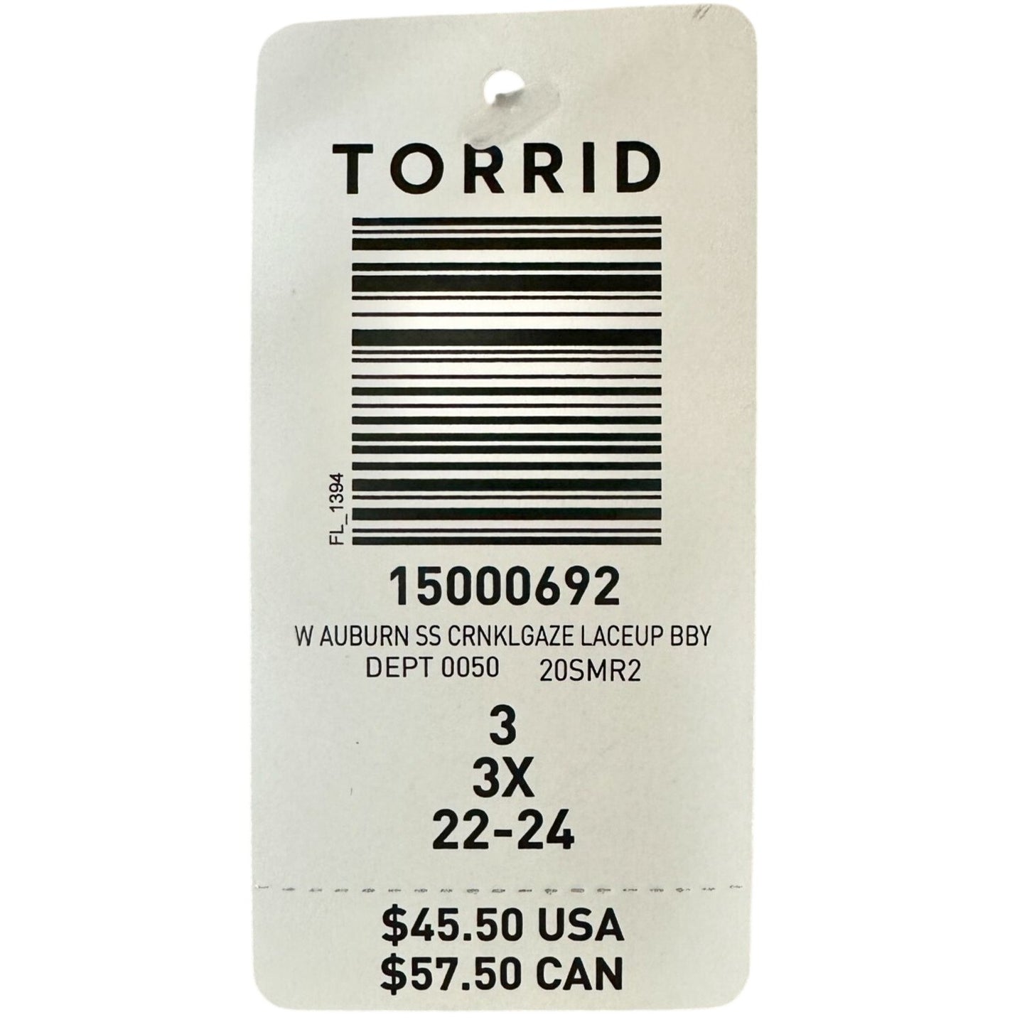 Torrid 3 LaceUp Babydoll Top Womens 22-24 Auburn Crinkle Gauze Flowy Lightweight