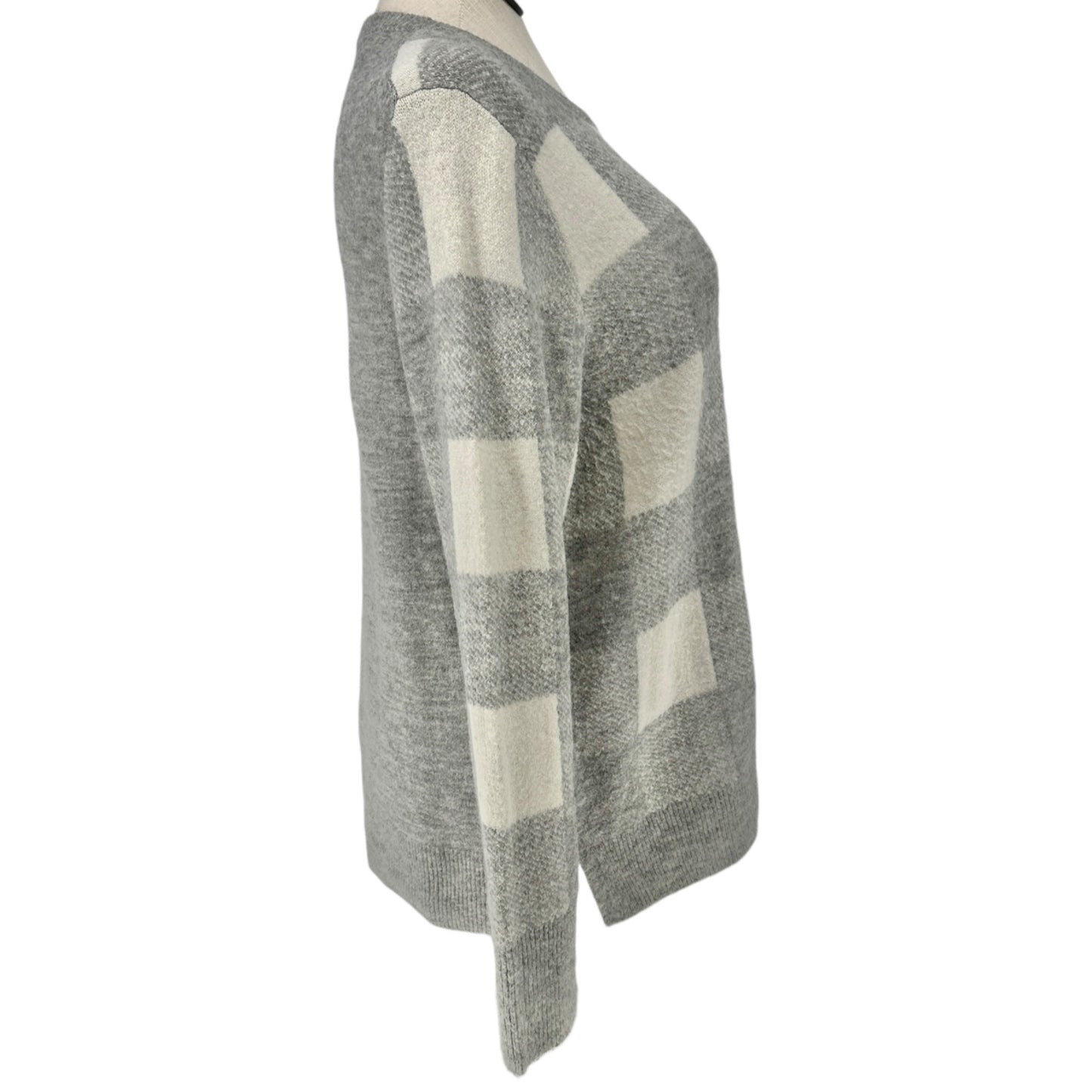 Old Navy Sweater Womens XL Gray White Plaid LS Super Soft Acrylic/Nylon Blend