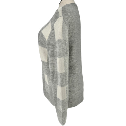 Old Navy Sweater Womens XL Gray White Plaid LS Super Soft Acrylic/Nylon Blend