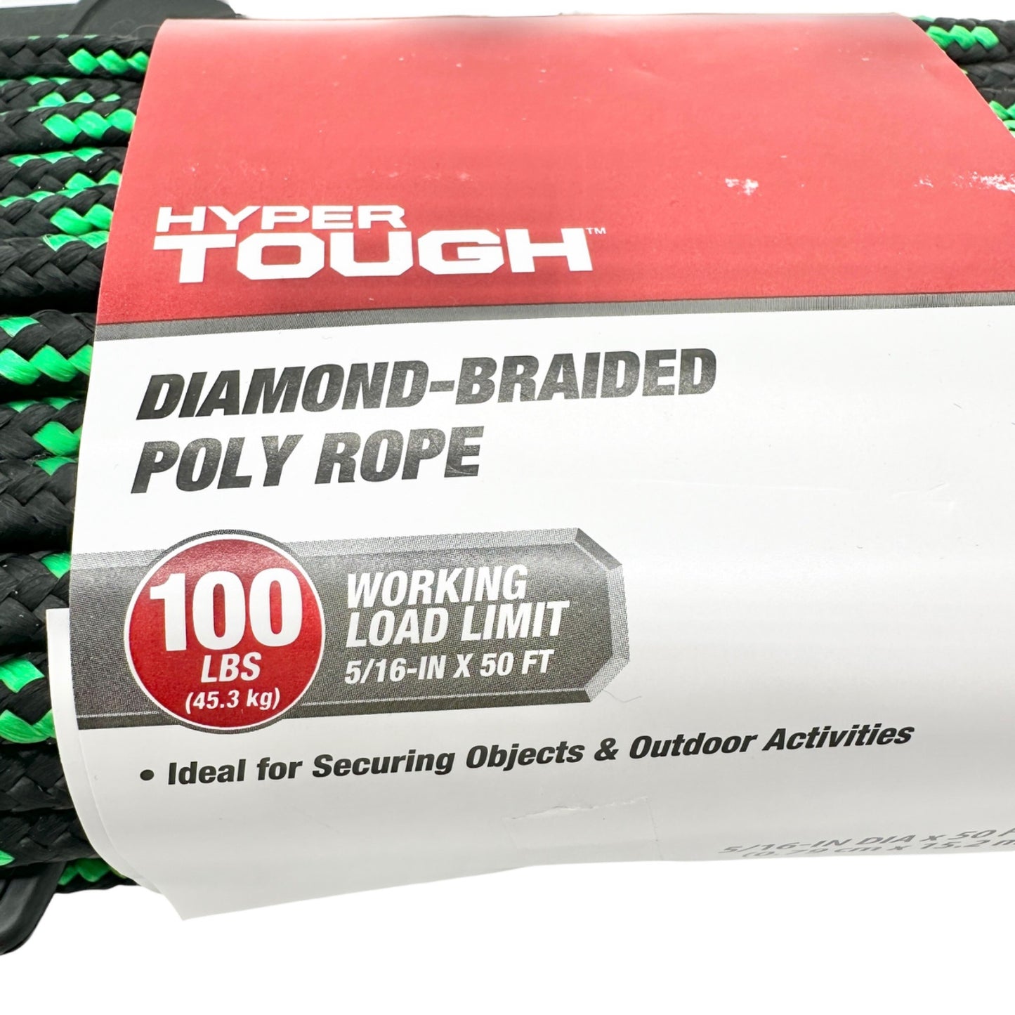 Hyper Tough Diamond Braided Poly Rope 5/16-Inch X 50-Ft Black/Green Outdoor