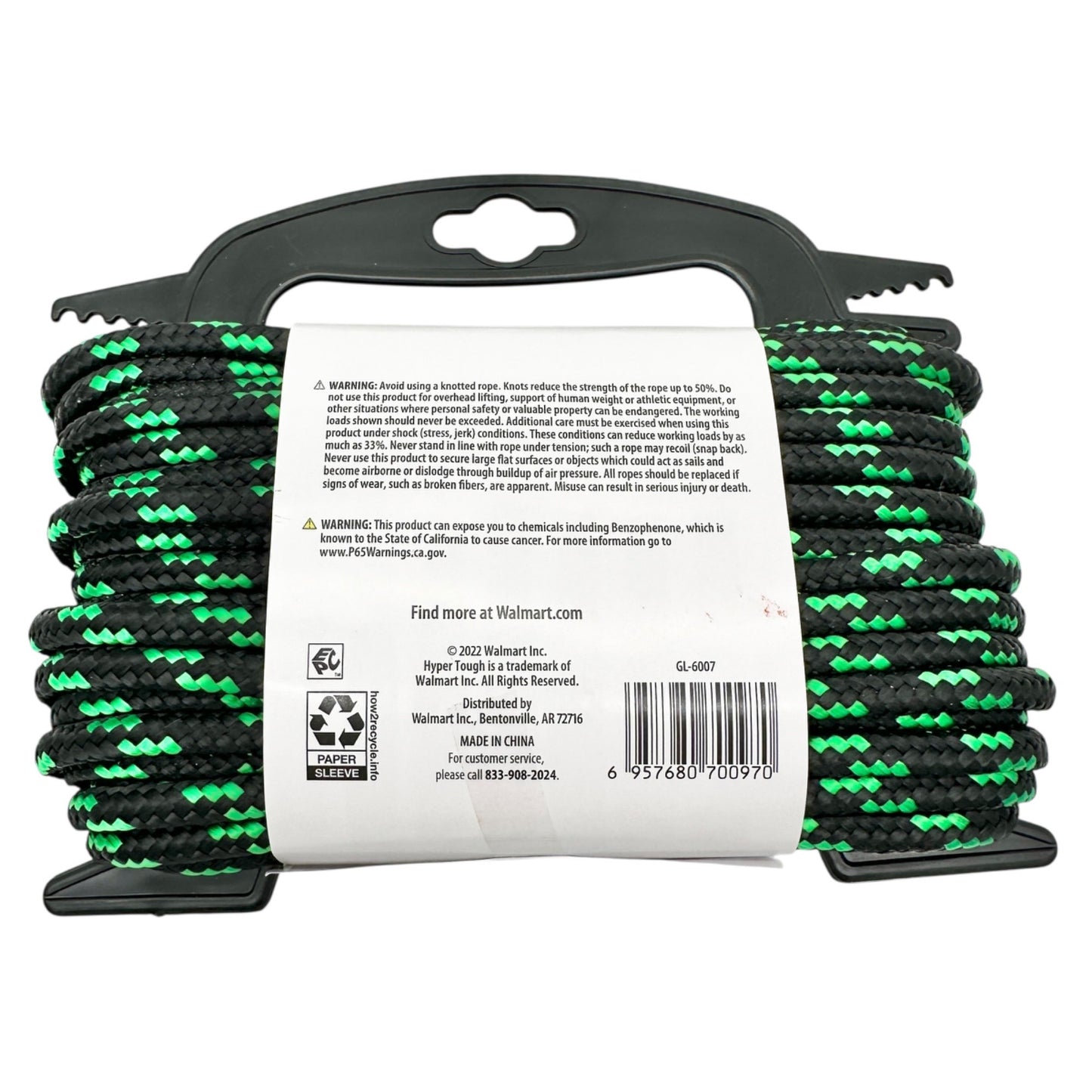 Hyper Tough Diamond Braided Poly Rope 5/16-Inch X 50-Ft Black/Green Outdoor