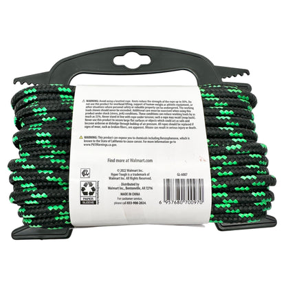 Hyper Tough Diamond Braided Poly Rope 5/16-Inch X 50-Ft Black/Green Outdoor