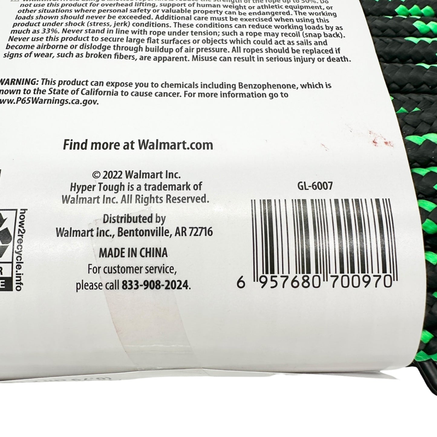 Hyper Tough Diamond Braided Poly Rope 5/16-Inch X 50-Ft Black/Green Outdoor