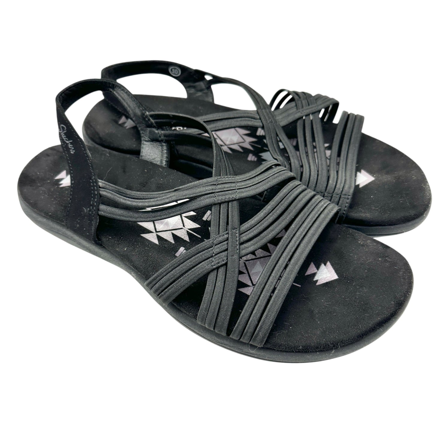 Skechers Womens Raggae Slim Sunnyside Black Strappy Sandals Size 10 Memory Foam