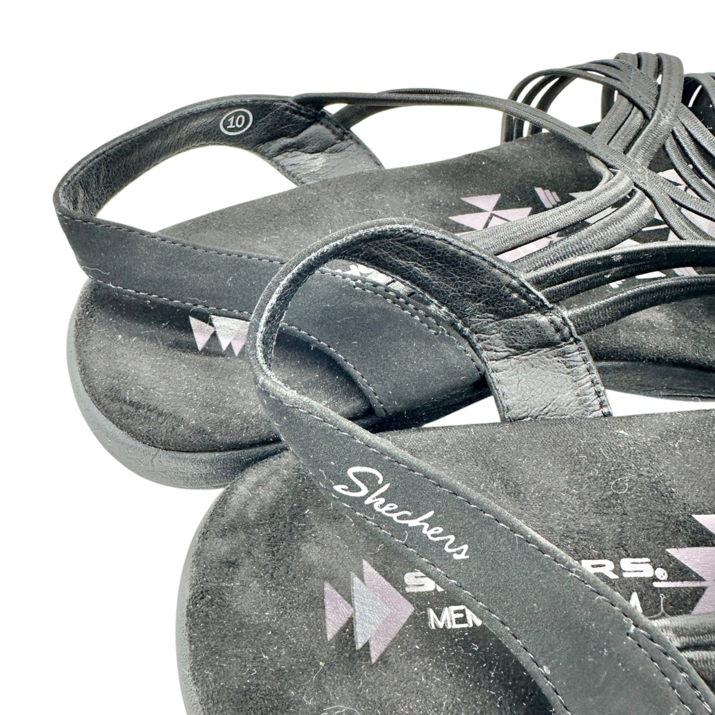 Skechers Womens Raggae Slim Sunnyside Black Strappy Sandals Size 10 Memory Foam