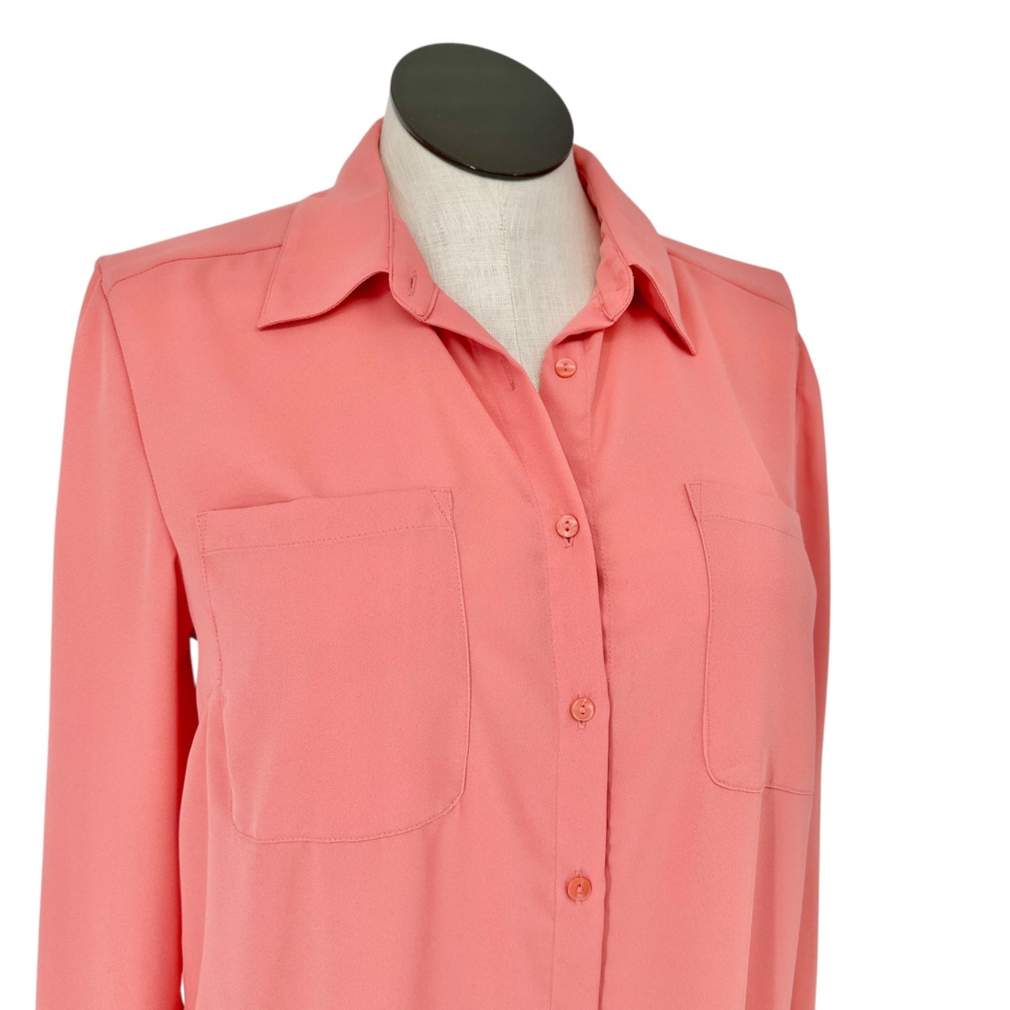 Womens Button Down Shirt Sz M Chest Pockets Long Roll Tab Sleeves by Style & Co