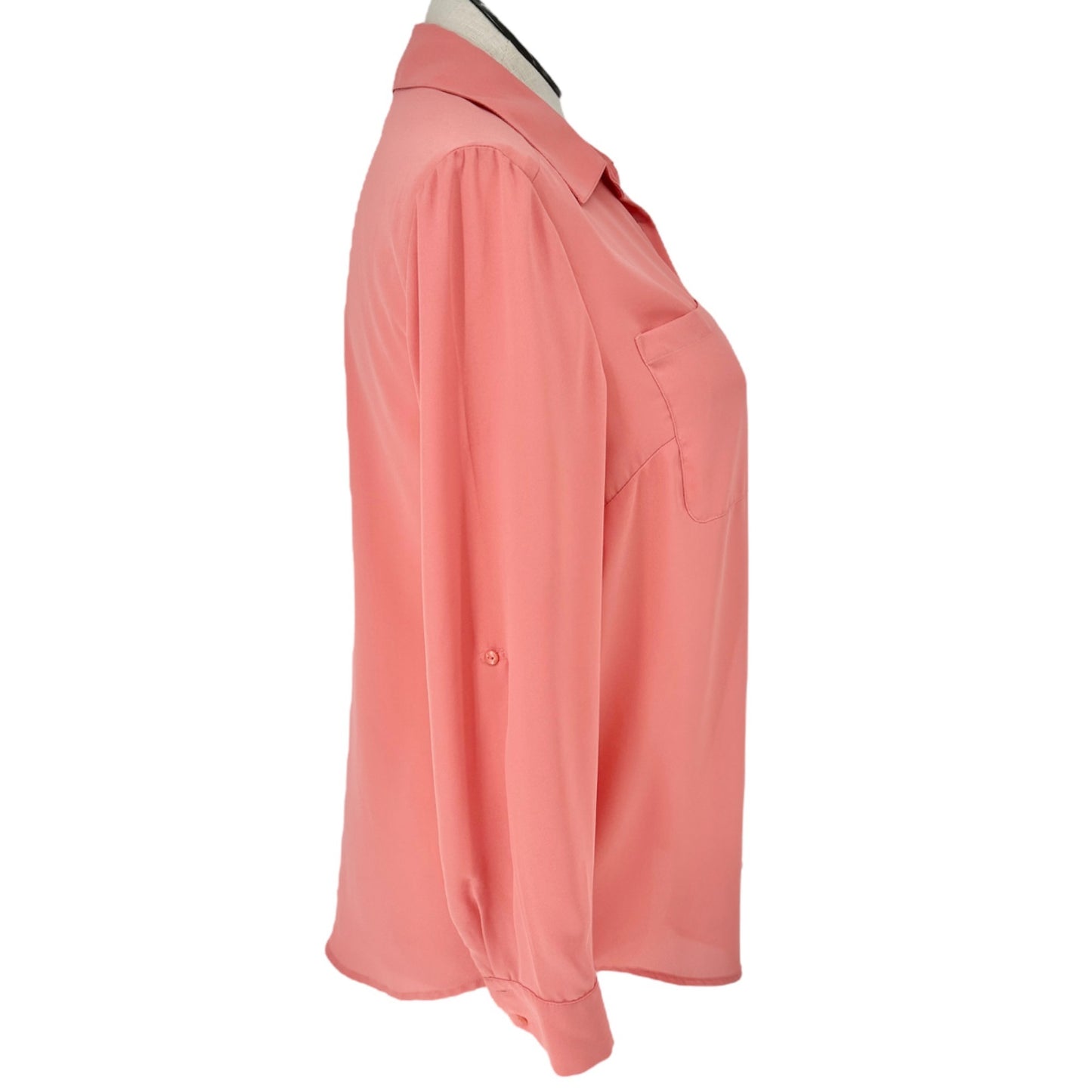 Womens Button Down Shirt Sz M Chest Pockets Long Roll Tab Sleeves by Style & Co