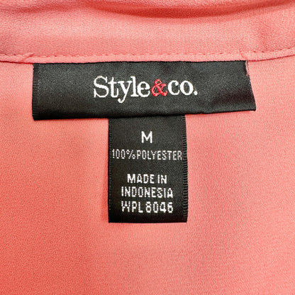 Womens Button Down Shirt Sz M Chest Pockets Long Roll Tab Sleeves by Style & Co