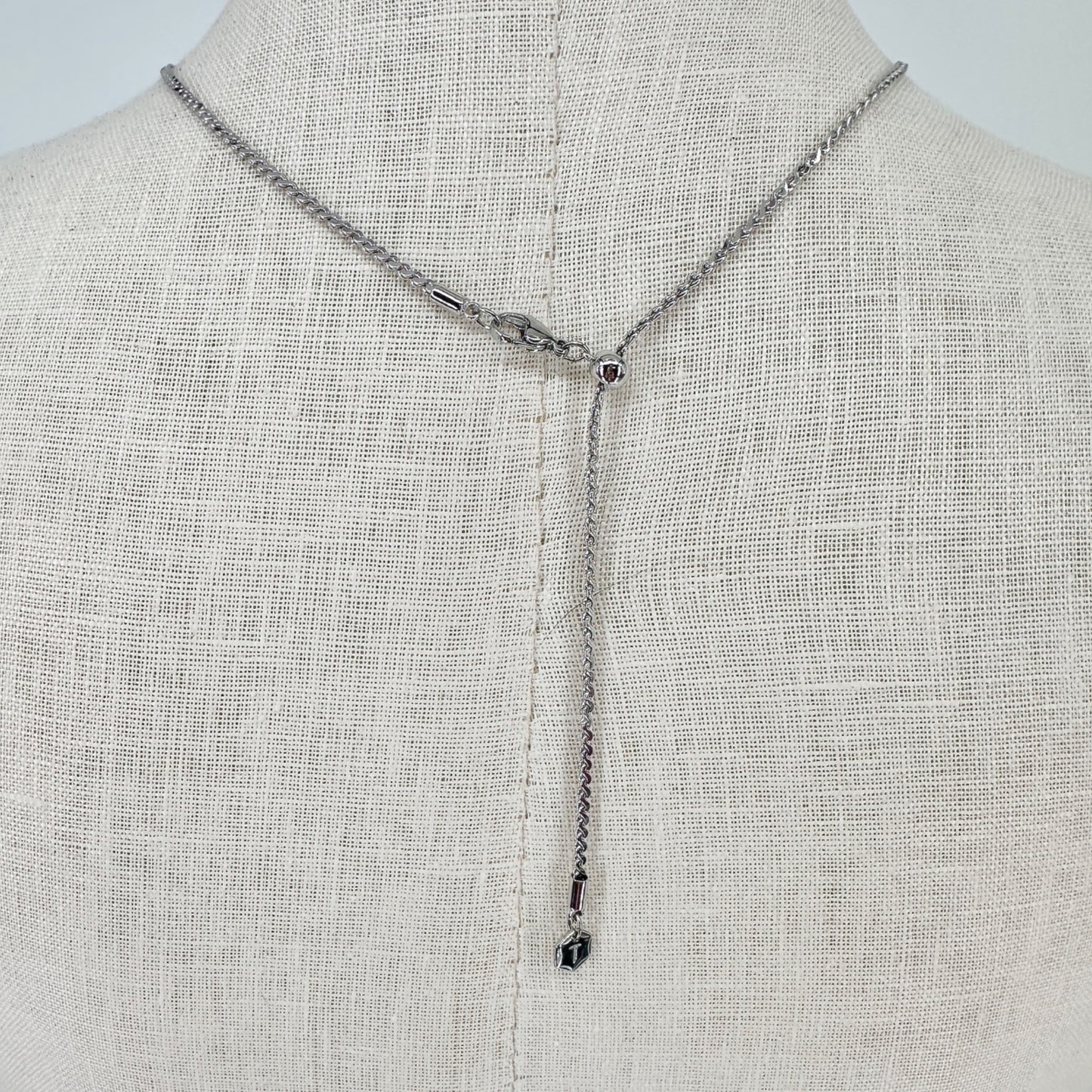 Touchstone Crystal Intrigue Pendant Necklace Silver Chain Iridescent Adj 23”L