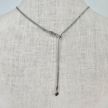 Touchstone Crystal Intrigue Pendant Necklace Silver Chain Iridescent Adj 23”L