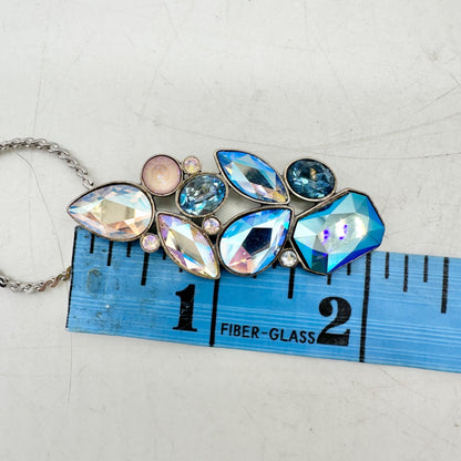 Touchstone Crystal Intrigue Pendant Necklace Silver Chain Iridescent Adj 23”L