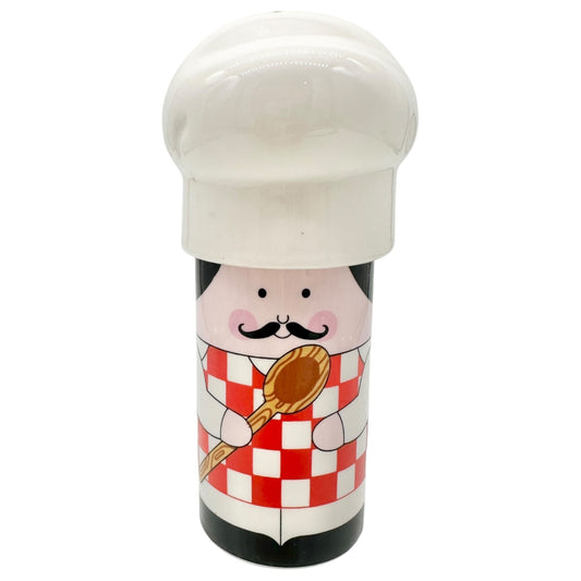 Vintage Chef Ceramic Salt and Pepper Shaker Set With Red Checkered Design