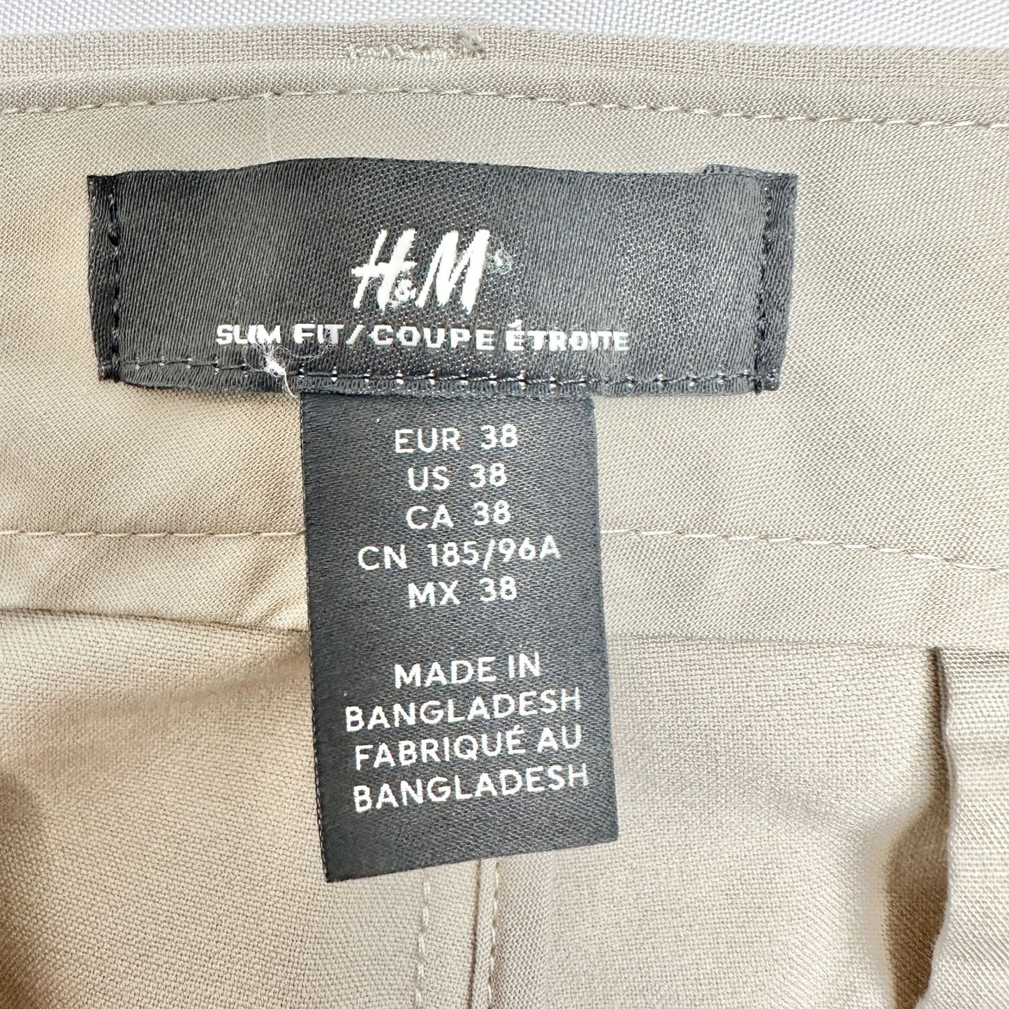 Mens Slim Fit Beige Dress Pants Size 38 Polyester Blend Classic Office Style H&M