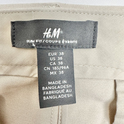 Mens Slim Fit Beige Dress Pants Size 38 Polyester Blend Classic Office Style H&M