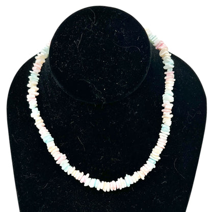 Vintage Puka Shell Necklace Goldtone Barrel Clasp 16 inch White Pastel Pink Blue