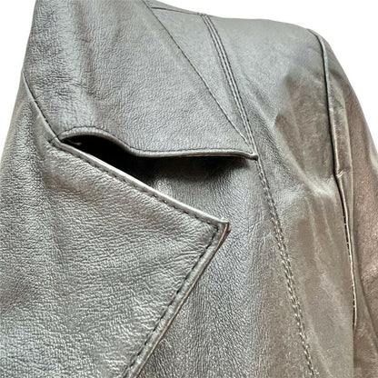 Dialogue Women's Large Black Leather Coat Polyester Lining Machine Wash