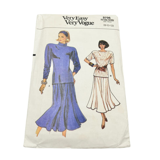 Very Easy Very Vogue 9706 Misses Top Skirt Size 8-10-12 Pattern Uncut