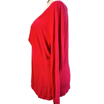 Lane Bryant Top 26/28 Red Vneck Long Sleeve 26.5 inch long EUC