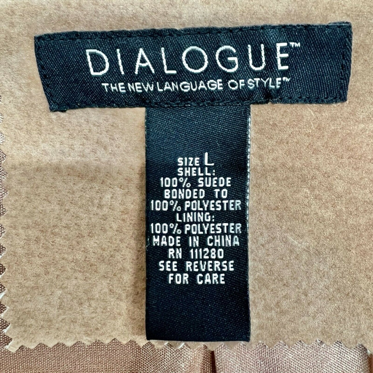 Dialogue Women's Large Camel Suede Leather Coat Polyester Lining