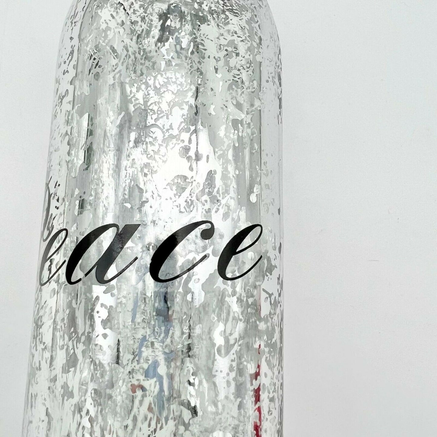 Upcycled Painted Peace Wine Bottle 12in Decor Silver